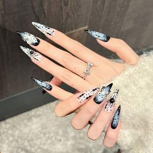 10 faux ongles faits main à presser, motifs griffes de chat rose et noir, couverture complète, <span class=keywords><strong>manucure</strong></span> portable pour <span class=keywords><strong>Halloween</strong></span> - Product Image 6