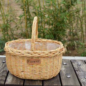 Willow Woven <b>Basket</b> Oval <b>Storage</b> <b>Basket</b> With Cloth Lining For Fruits <b>Vegetables</b> Books Magazines Clothes - Product Image 4