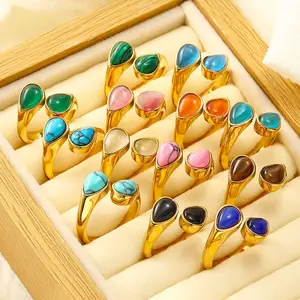 European American Instagram Fashion Light Luxus Naturstein schmuck Vielseitiger 18 Karat vergoldeter Damen ring aus Titans tahl