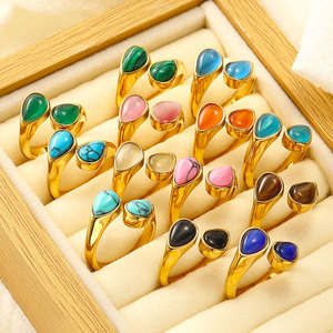 European American Instagram Fashion <strong>Light</strong> Luxury Natural Stone Jewelry Versatile Titanium Steel 18K Gold Plated Women's Ring - Product Image 1