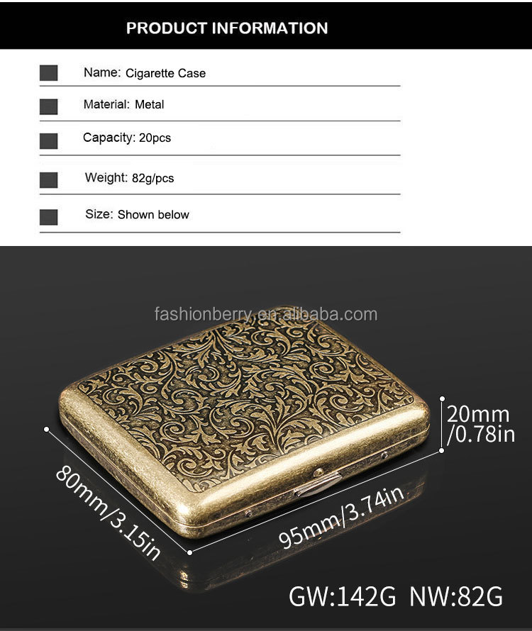 Retro Antique Bronze Metal Cigar-boxes Cigarette Box Double-Sided Spring  Clip Tobacco Packet Can Hold 20 Cigarette Case