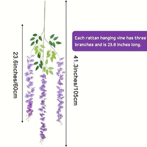 Fleurs artificielles en mousse de fleurs de glycine, plantes suspendues en soie violette, décoration murale, lot unique 8223 - Product Image 5