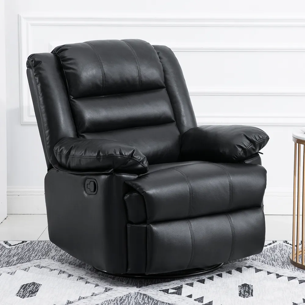 Sedia mobile per soggiorno, sedia per TV, disponibile in pelle singola, poltrona reclinabile, sedia reclinabile manuale, nera