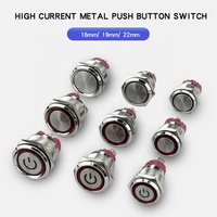 Interrupteur à bouton-poussoir momentané et à enclenchement 16 mm 12 V 220 V en métal, électrique marche/arrêt 15 A IP65 1NO avec LED