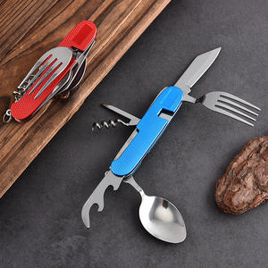 Ensemble de couverts de voyage pliables multifonctions en acier inoxydable avec couteau, fourchette, cuillère et ouvre-bouteille pour le camping et la randonnée en plein air - Product Image 3