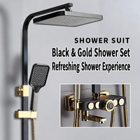 Ensemble de douche mural de luxe OEM noir et or 4 fonctions avec mitigeur pour salle de bain