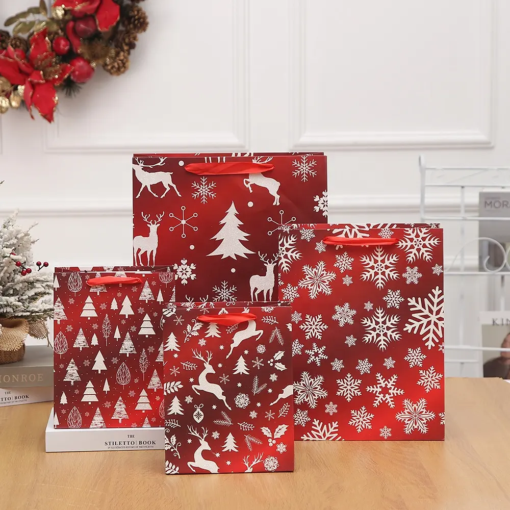 Wholesale Christmas Kraft Paper Gift Bag For Xmas Decorative Party Brown Paper Bags Bolsa De Navidad