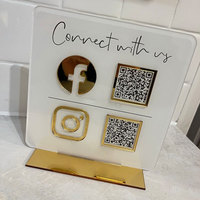 Letrero Acrílico Personalizado para Mesa de Negocio con Código QR Dorado para Redes Sociales, Placa para Facebook e Instagram