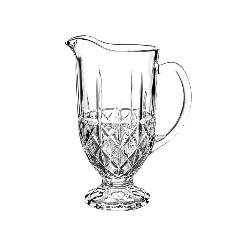 Hoge Kwaliteit Merk In Voorraad Glaswerk Glas Pitcher Met Embossing Ontwerp 1L 2L Glas Kruik Voor Drank Sap Water