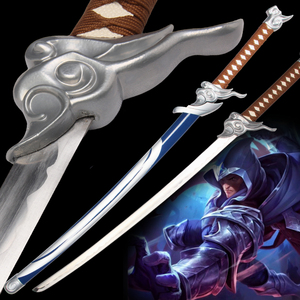 Nouvelle épée de Yasuo le Non-Délégué de <span class=keywords><strong>League</strong></span> <span class=keywords><strong>of</strong></span> Legends, avec étui en cuir, accessoire de cosplay, objet de collection et décoration - Product Image 1