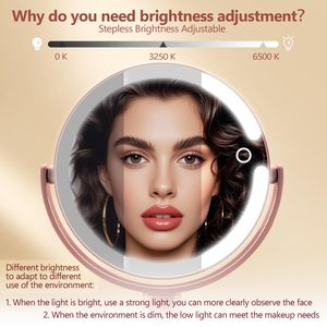 Espejo de tocador inteligente de doble cara con lupa 20X con luz LED Rosa Diseño moderno Marco de aleación de aluminio Espejo recargable por USB - Product Image 4