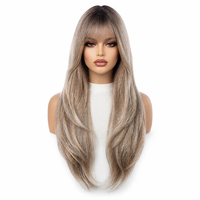 Perruque longue blonde à franges complètes, raide ou ondulée, vente en gros, fournisseur OEM, marque privée pour les acheteurs de produits de beauté et les salons de coiffure, pour les boutiques