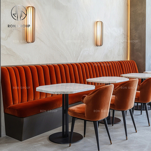 Juego de Muebles Modernos para Cafetería, Restaurante, Sofá de Terciopelo Naranja con Respaldo Acolchado y Mesas Cuadradas con Tapa de Mármol - Product Image 2