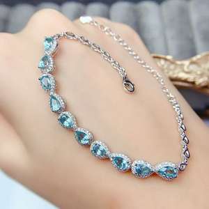 Exquisita Pulsera de Plata de Ley 925 con Topacio Azul Suizo Natural para Mujer, Pulseras Finas - Product Image 5