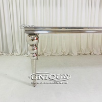 Table de salle à manger rectangulaire en verre trempé, en acier inoxydable doré, de luxe moderne, sur mesure pour hôtels et événements