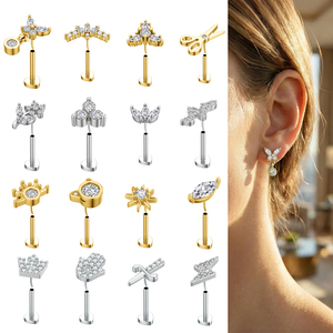 10 Piezas de Piercings Labret sin Rosca, Piercings de Acero Inoxidable con Circonita Cúbica, Anillos de Labio, Piercings de Nariz con Parte Trasera Plana, Joyería para Piercing de Tragus y Hélix - Product Image 1