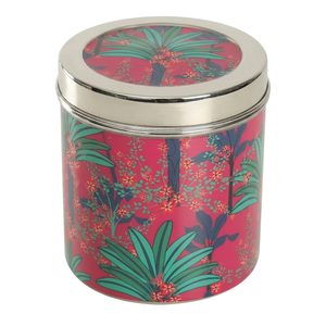 Round Stainless steel Food Container with Bohemian Tropical Print Red Airtight Lid 1-3L Storage Jar - Product Image 1