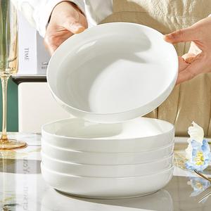 Assiette creuse en céramique blanche pure anti-brûlure, épaissie, avec couleur sous-glaçure, pour la vaisselle classique de la maison - Product Image 3