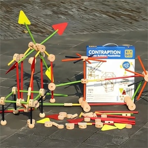 144 Pezzi Blocchi <span class=keywords><strong>di</strong></span> Costruzione in <span class=keywords><strong>Legno</strong></span>, Gioco Educativo DIY con Giunti e Bastoncini per Bambini - Product Image 2