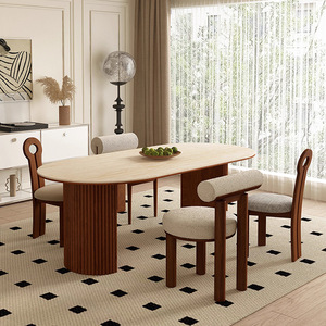 Set di Tavolo da Pranzo Ovale e Sedie in Legno con Piano in Pietra, Stile Moderno Francese di Lusso, Arredamento per Sala da Pranzo - Product Image 4