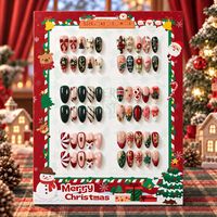 60 Stück Aufklebenägel in Größen XS S M L, Mandel-Form, Weihnachtsrot, Grün, Schwarz, Gold, Schleife, Schneeflocke, Baum-Design, Künstliche Nägel im Großhandel