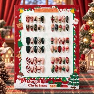 60 faux ongles à presser, tailles XS S M L, forme amande, motifs Noël (rouge, vert, noir, or, nœud, flocon de neige, arbre), vente <span class=keywords><strong>en</strong></span> gros - Product Image 5