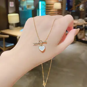 Wholesale An Arrow Pierced Heart Necklace Titanium Steel Gold Necklace For Women Short Necklace