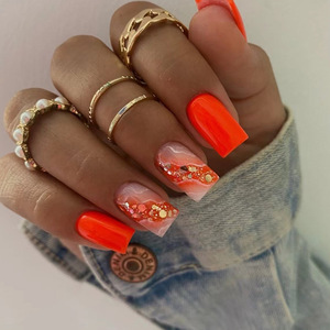 Faux ongles personnalisés 24 pièces en ABS, style INS Orange Doux, amovibles, longueur moyenne - Product Image 6