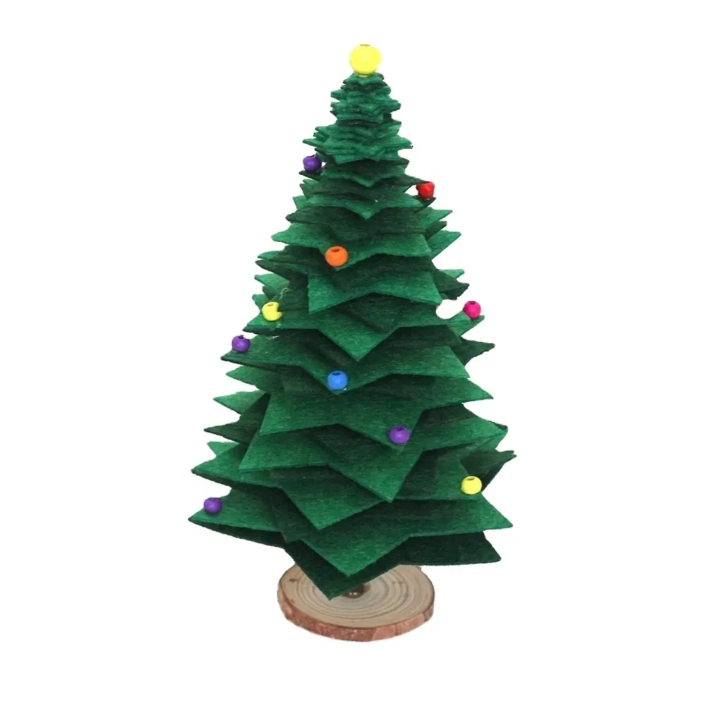 Custom Non-woven Fabrics Cloth Felt Wood Beads Disc Xmas Decorating Mini Size Artificial Christmas Tree DIY Supplies Kit