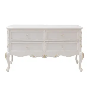 European Style Luxury Wood Carving White Side Cabinet 4 Drawers Storage Cabinet