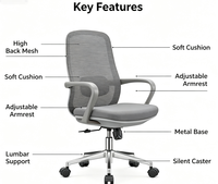 Chaise de bureau ergonomique en maille, chaise de bureau réglable à dossier haut, chaise d'ordinateur respirante pour salle de réunion, bureau à domicile, étude