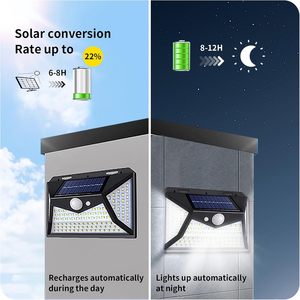 Lampe murale solaire à détecteur de mouvement, éclairage LED solaire extérieur, jardin, escalier, étanche, 100 LED, 118 LED, 76 COB - Product Image 2