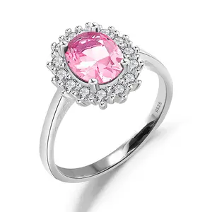 海诺S925纯银戴安娜王妃蓝宝石立方氧化锆订婚戒指女性周年承诺戒指