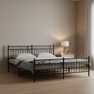 Modern <b>Black</b> Full Size Metal Bed <b>Frame</b> Steel Rectangular Design Bedroom Furniture - Product Image 2
