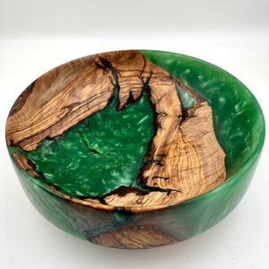 Bol de service artisanal en résine, motif bois vert, pour salade et fruits, personnalisable avec logo, passe au lave-vaisselle, vaisselle pour mariage, maison, cadeaux - Product Image 1