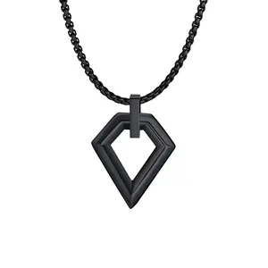 Custom Logo Name Classic Simple Style Fashion Jewelry Diamond Cut Faceted Rhombus Silver Tungsten Carbide Steel Pendant For Men