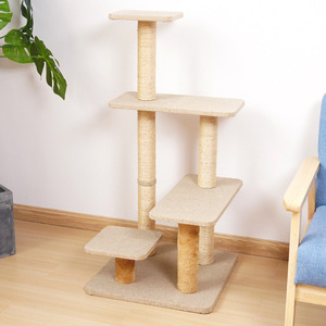 Cat Trees 4 Levels Beige Sisal Minimalist Durable Climbing Frame For Cats - Product Image 1
