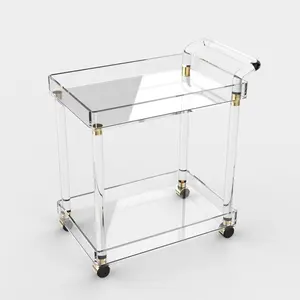 2 Layer Clear Acrylic Lucite Bar Cart Hotel trolley