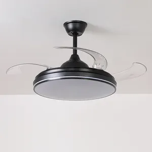 Kipas lampu langit-langit LED, pisau pencahayaan LED kipas langit-langit emas LED Modern dengan 3 akrilik dapat ditarik 220v 80 42 10000