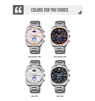 Montre-bracelet élégante pour homme à quartz, boîtier en alliage, bracelet en acier inoxydable, étanche 3 ATM, cadran à phases lunaires, 44 mm
