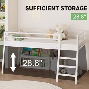 <span class=keywords><strong>Lit</strong></span> mezzanine double, <span class=keywords><strong>lit</strong></span> mezzanine bas en métal pour <span class=keywords><strong>junior</strong></span> avec escalier et barrière de sécurité, silencieux et gain de place, <span class=keywords><strong>blanc</strong></span> - Product Image 3