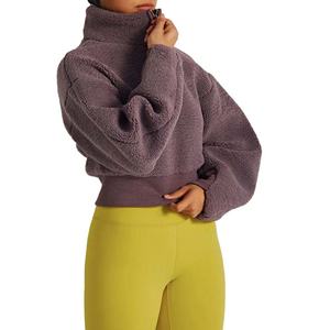 Outdoors Blank 100%Cotton Polar Fleece Soft Anti-Wrinkle Oversized Heavyweight 1/2 <b>Zip</b> <b>up</b> <b>Crop</b> <b>Hoodie</b> for Women - Product Image 6