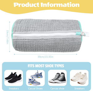 Sac de rangement pour baskets en chenille avec logo personnalisé, épais et lavable, avec fermeture éclair, pour solution de nettoyage de linge et utilisation en chambre, pour machine à laver les chaussures - Product Image 2