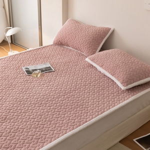 Winter Fluffy Bed Matratze Protector Cover Solid Patchwork Flanell Fleece Geste ppte Matratzen schoner Warme Matratzen auflagen & Topers - Product Image 2