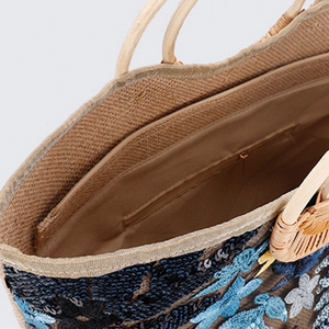 Sac de soirée chic pour femme avec poignée en bambou, broderie de sequins, motif floral, idéal pour mariage, fête ou shopping - Product Image 6