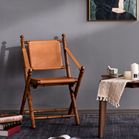 Fauteuil de Réalisateur Pliant Rétro en Bois Massif avec Cadre Imitation Bambou, Chaise Longue de Loisirs pour Mobilier Commercial et Domestique