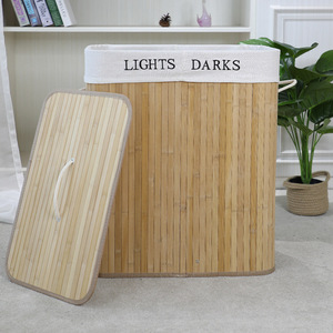 Natural Color Strong Rectangle Bamboo <strong>Laundry</strong> Basket Foldable Style with Storage Handle <strong>Dirty</strong> Clothes Hamper Bag Home Use - Product Image 4