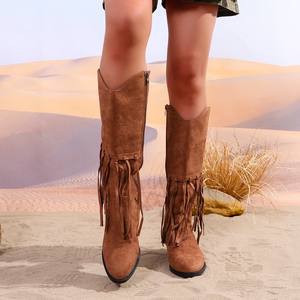 Bottes de cowboy personnalisées pour femmes, en cuir et denim marron, style western, chaussures de travail pour femmes - Product Image 1