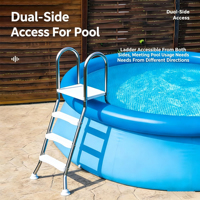 Escalier de piscine double face en acier inoxydable, marches en ABS, finition résistante à la corrosion, installation facile, antidérapant pour piscines hors sol