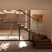 Escaliers en bois massif en acier avec éclairage LED escalier droit à balustrade en verre Escalier suspendu en bois personnalisé